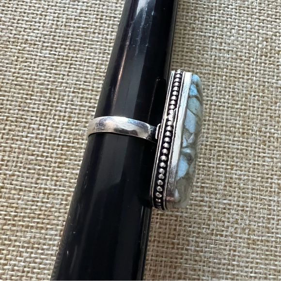 New Copper Larimar Silver Overlay Ring Size 7.75 - Picture 3 of 6